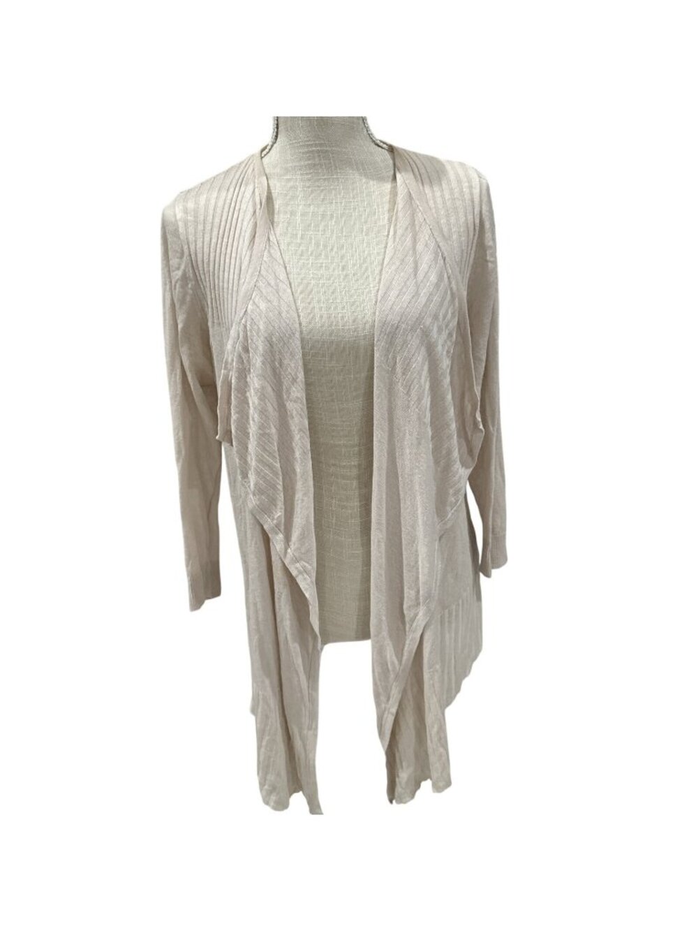 August Silk Womens Cardigan Sweater Beige Open Front Long Sleeve L